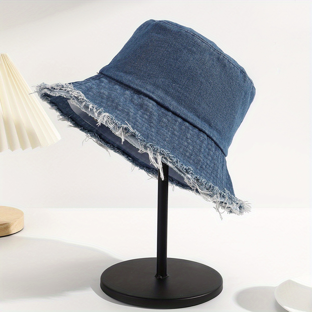 Classic Blue Denim Bucket Hat Trendy Washed Distressed Casual Basin Hats  Breathable Fisherman Cap For Women