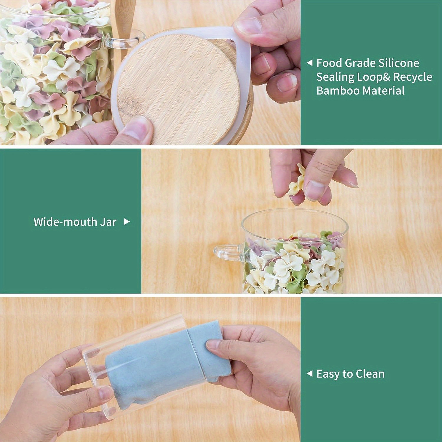 Airtight Glass Jars Bamboo Spoons Bamboo Lid Glass Food Temu United