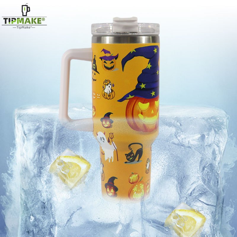 TipMake 40oz Halloween-Muster-Wasserflasche, Tragbarer Kreativer  Auto-Becher Mit Griff Und Strohhalmdeckel, 304 Edelstahl-Isolierbecher