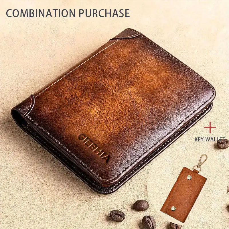 Handmade Leather Wallet, Genuine Leather Rfid Wallets Vintage Thin Short  Multi Function Id Credit Card Holder Money Bag Give Gifts On Valentine's  Day - Temu