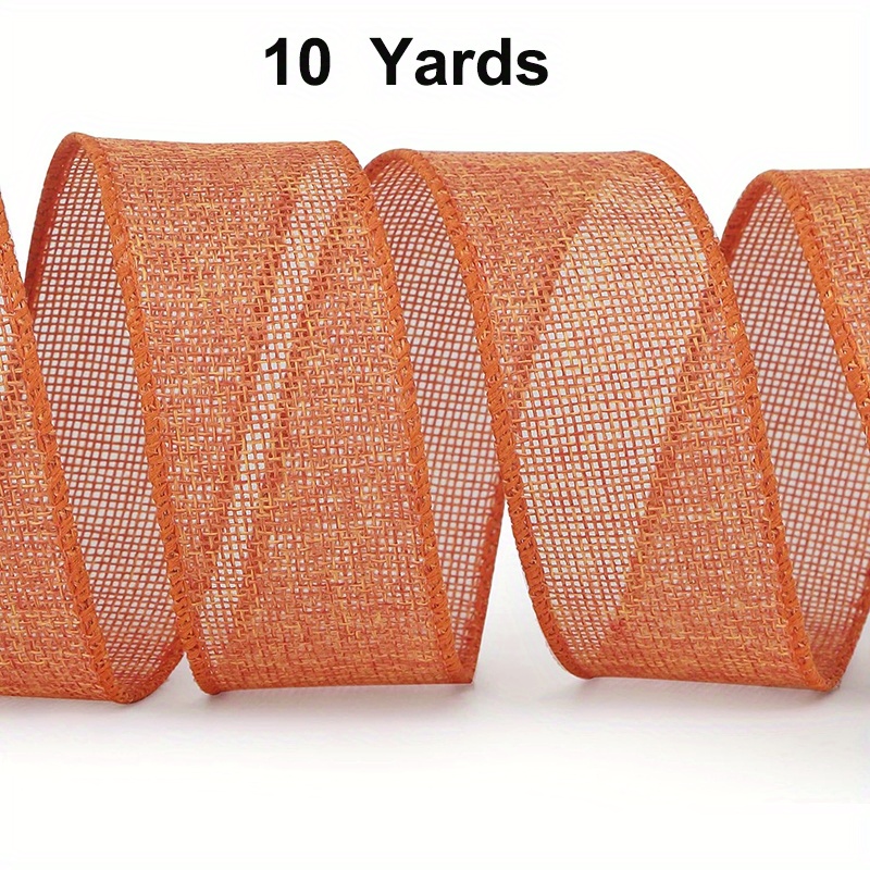 Orange Gingham Ribbon Wired Burlap - 2 1/2 Inch x 10 Yards, Fall