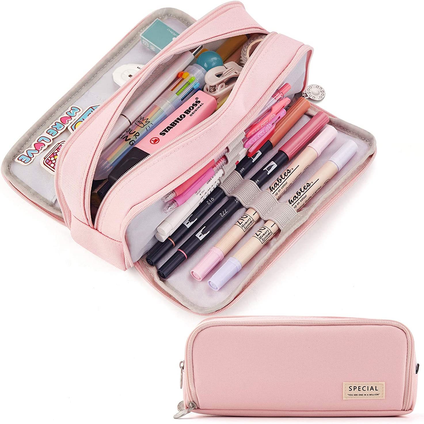Large Capacity Pencil Pouch Portable Pen Bag Cute Cosmetic Bag Transparent  Pencil Case Holder For Middle High School College Student (pink)