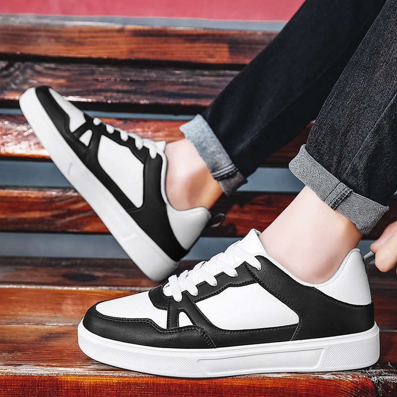 Mens Lace Up Sneakers Pu Leather Skate Shoes With Good Traction