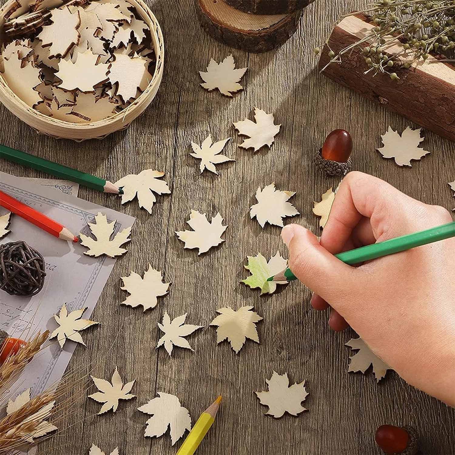 Maple Leaf Wood Pieces Mini Wooden Maple Leaf Cutout Blank For