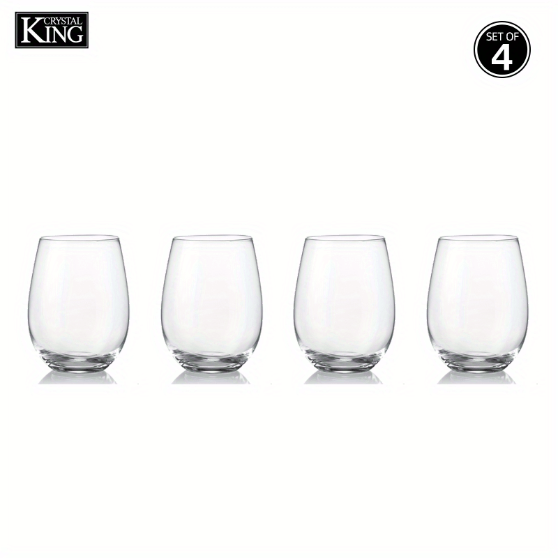 4pcs KING CRYSTAL Stemless Wine Glasses, 20oz Clear Glasses, Summer Drinks  Glasses Wine Glasses Set, Dishwasher Safe