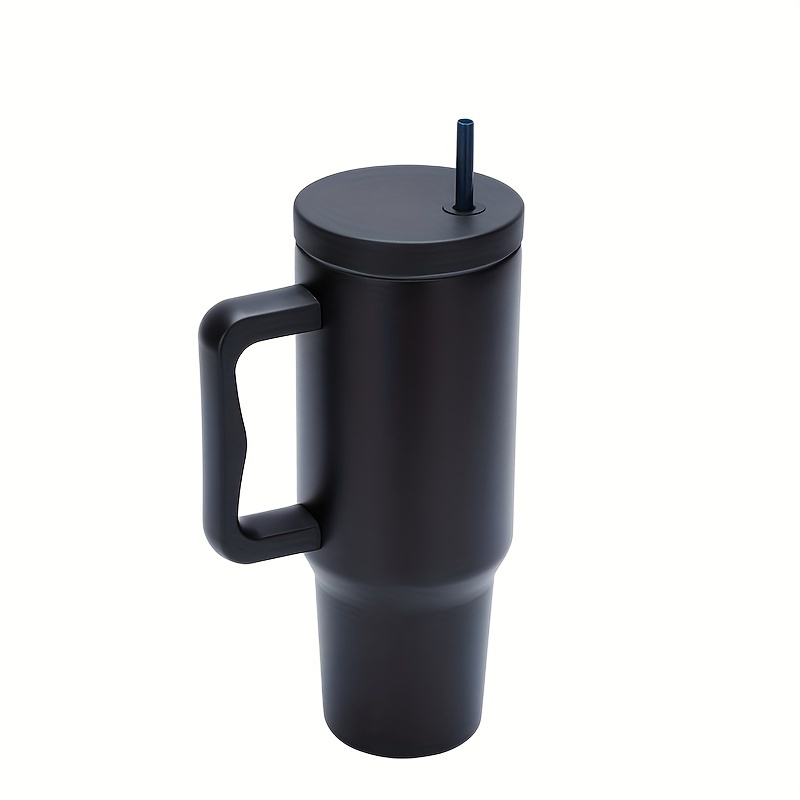 Solid Color Tumbler With Handle And Straw, Stainless Steel