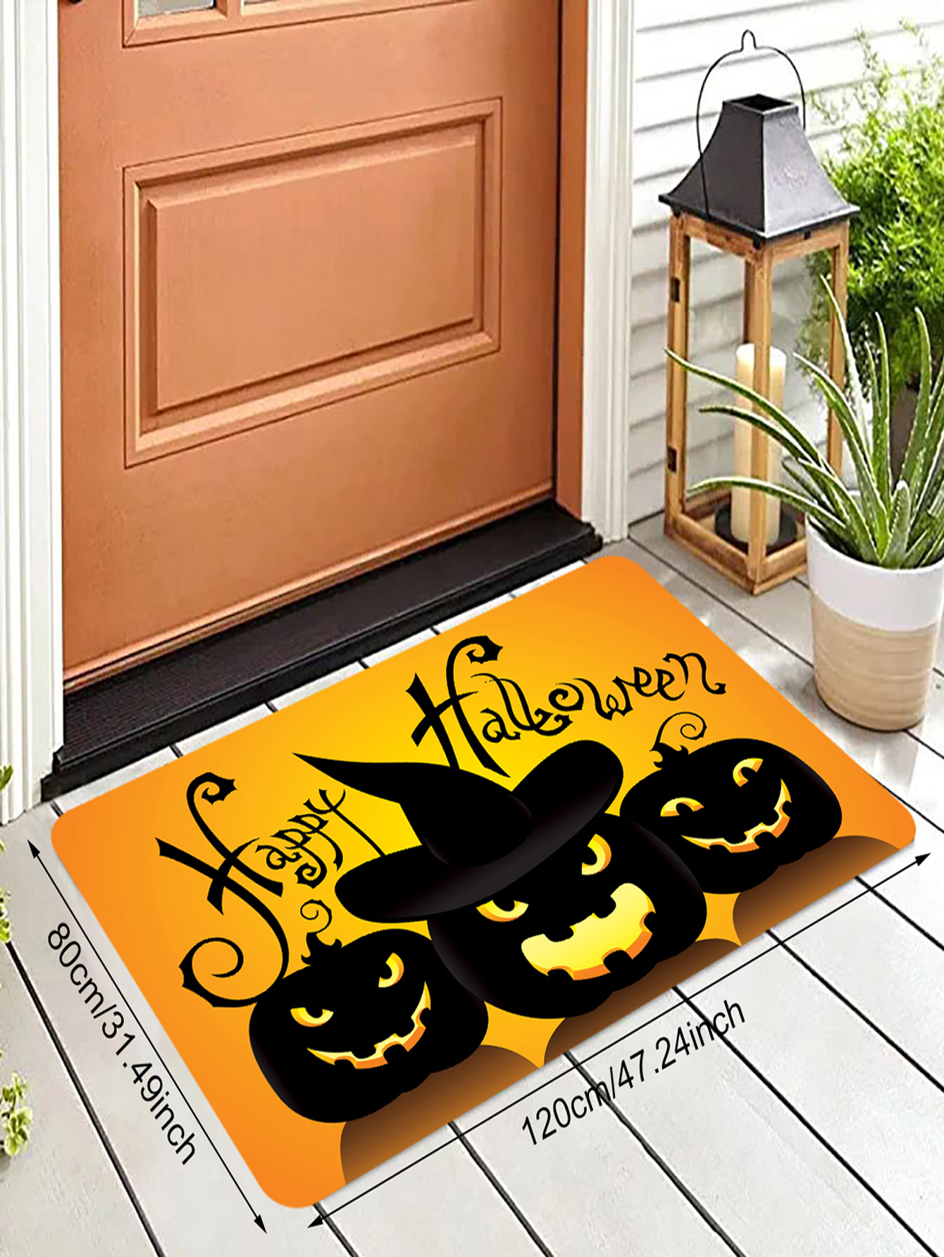 Halloween Decor Area Rug, Pumpkins Entrance Carpet Door Mat, Non