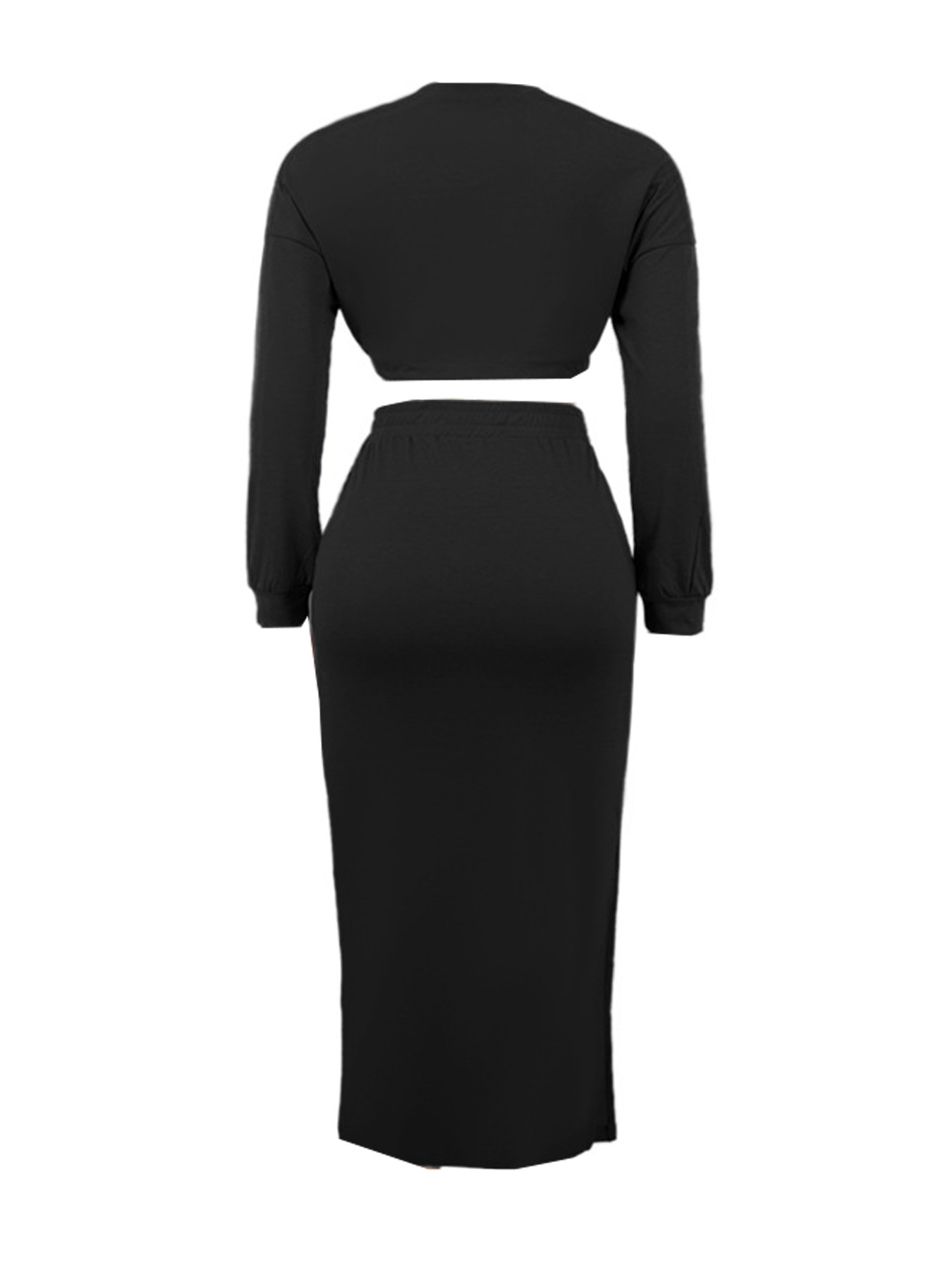 Casual Solid Two piece Skirt Set Drawstring Long Sleeve Crop Temu