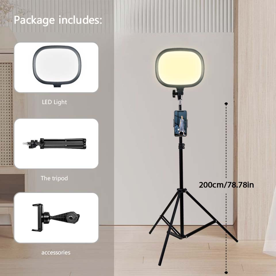 Full Screen Key Light for Streaming, Led Video Recording Lighting with  Stand and Phone Holder, Professional Ring Light Kit with Stepless Dimming  for