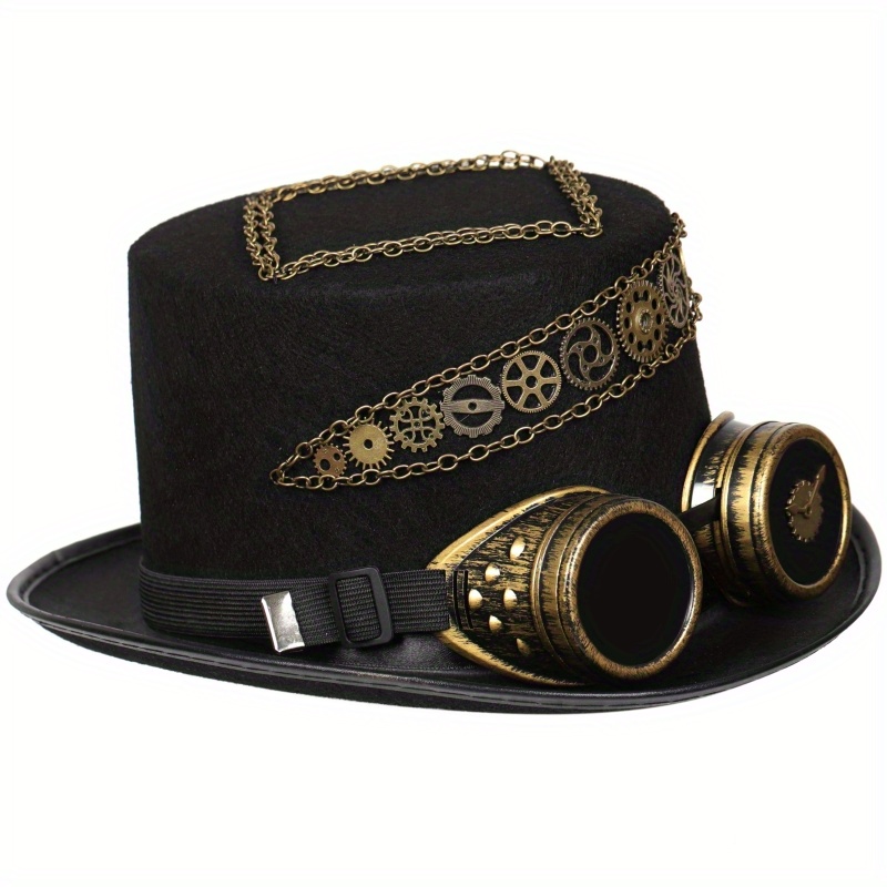 Sombrero steampunk para hombre y mujer, sombrero de pirata, sombrero de  copa con gafas, sombrero steampunk steampunk (color negro, tamaño: 21.7 in)