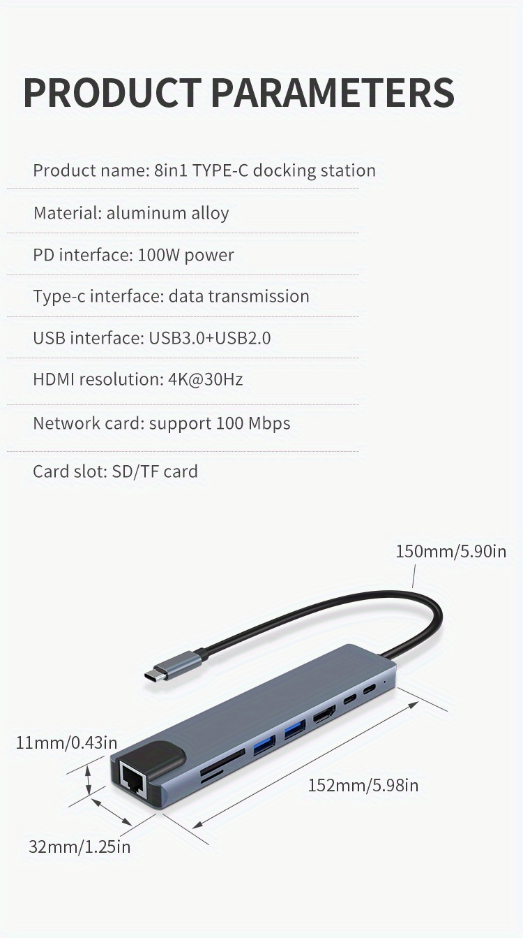 8 in 1 multiport adapter with 4k output 100w power delivery usb 3 0 5gdps port sd tf card reader adpater compatible for macbook pro xps chromebook and more details 10