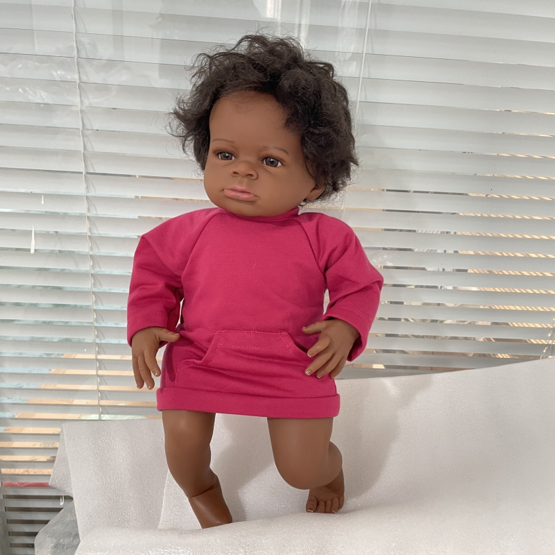 Adorable 19 Inch 49cm Reborn Baby Doll Soft Body Dark Brown Skin Handrooted Hair Perfect Christmas or Birthday Gift