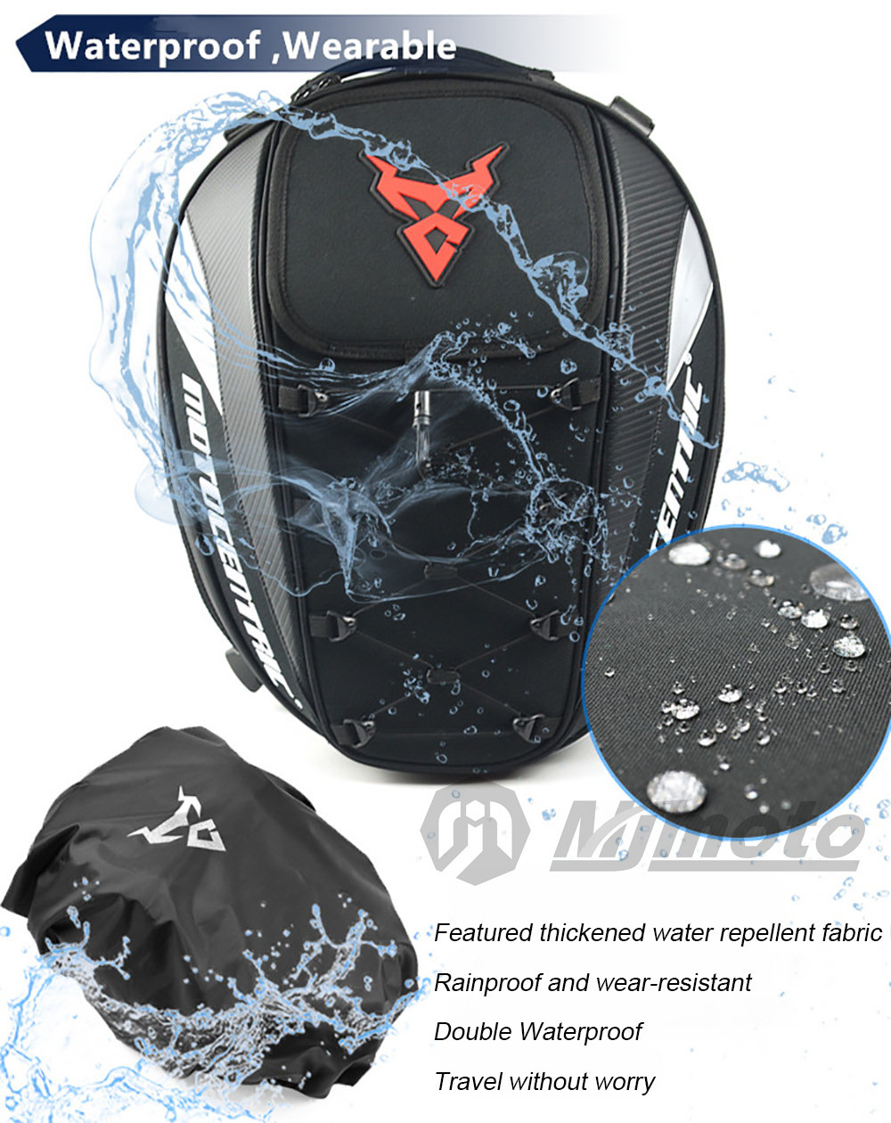  MotoCentric Mochila impermeable de cuero para motocicleta, casco  para laptop, bolsa de hombro (rojo) : Electrónica