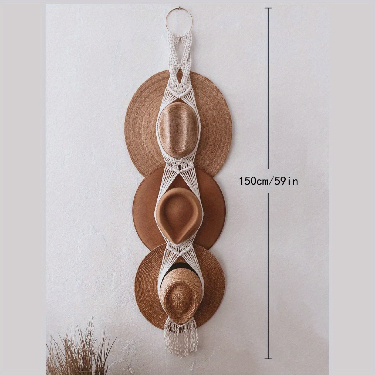 Image of 1pc Macrame Wall-mounted Hat Hanger - Hand- Hat Rack Suitable For Cowboy, Fedora, Bowler Hats, Wide Brim Hat Display With Macrame Decor, Space- Organizer For Entryway, Dressing Room, Western Décor