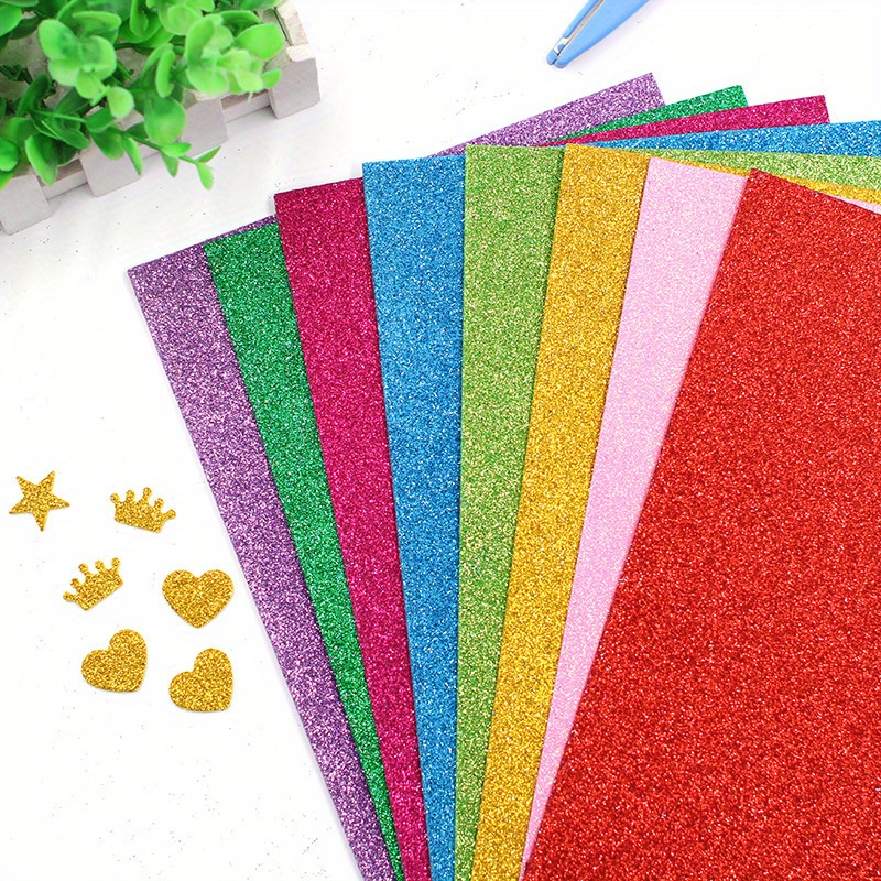 Glitter Foam Sheets Self Adhesive Sticky 8 x 12 Back Paper 10 Pack for Children's Craft Activities DIY Cutters Arts and Crafts (Multi)