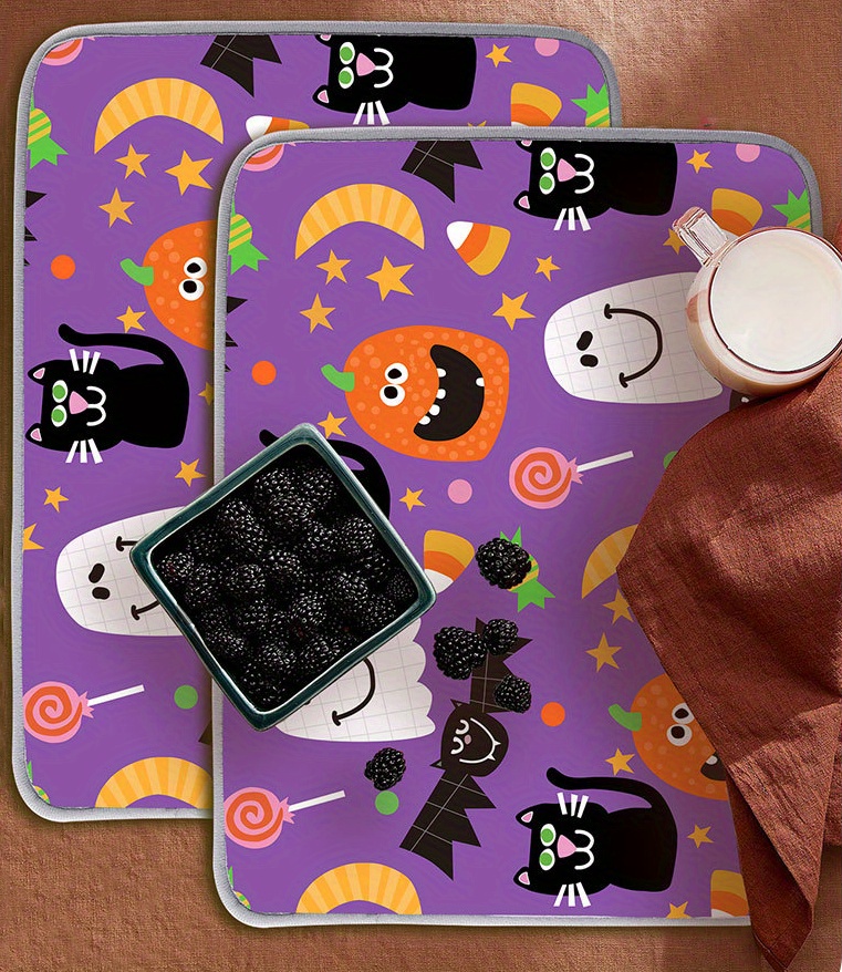 Dish Drying Mat Halloween Theme Draining Mat Pumpkin Bat - Temu