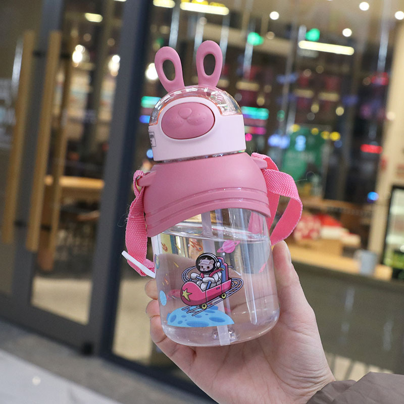 1pc Cartoon Bunny Water Bottle With Straw And Strap 600ml 20 3oz Clear  Plastic Water Cups