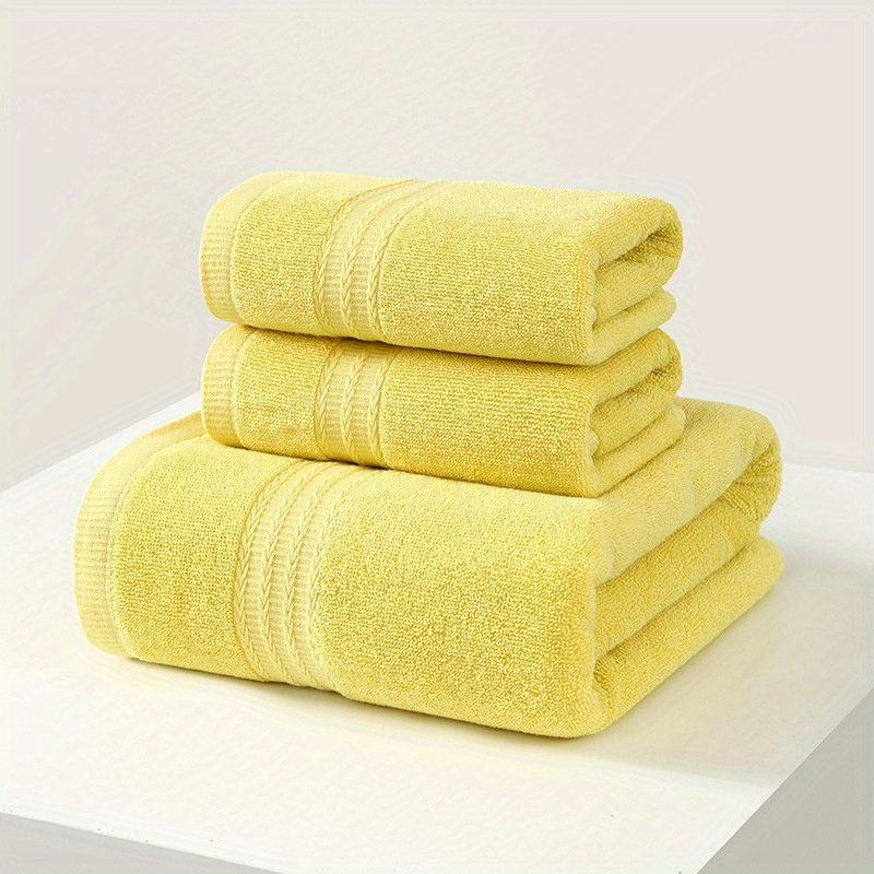 Solid Color Hand Towels Set, With 1 Bath Towels & 2 Hand Towels