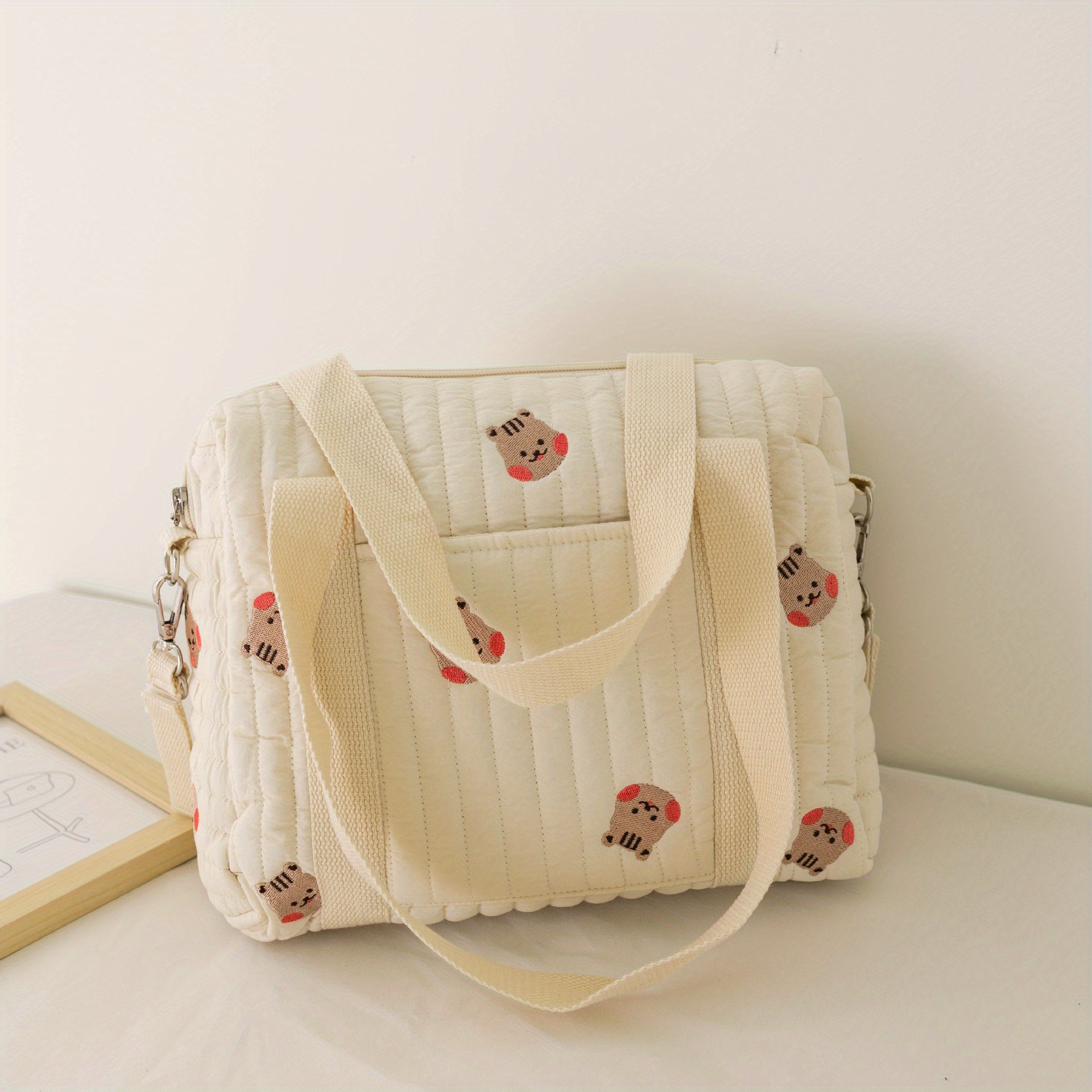 Cotton Embroidery Bear Baby Diaper Bag for Stroller Reusable Nappy