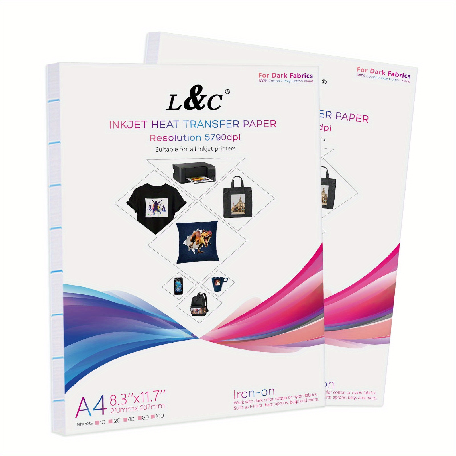  Papel de transferencia térmica multifunción, papel de  transferencia de calor para camisetas ligeras, tamaño A4, vinilo de  transferencia de calor HTV imprimible para impresoras de inyección de tinta  y : Productos