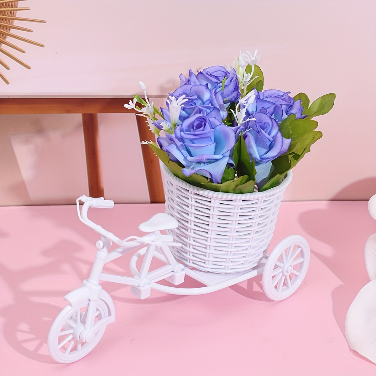 

1pc Artificial Flower Nostalgic Bike, Garden Nostalgic Bicycle Artificial Flower Decor Plant Stand Mini Garden For Home Wedding Decoration (assembly Required)