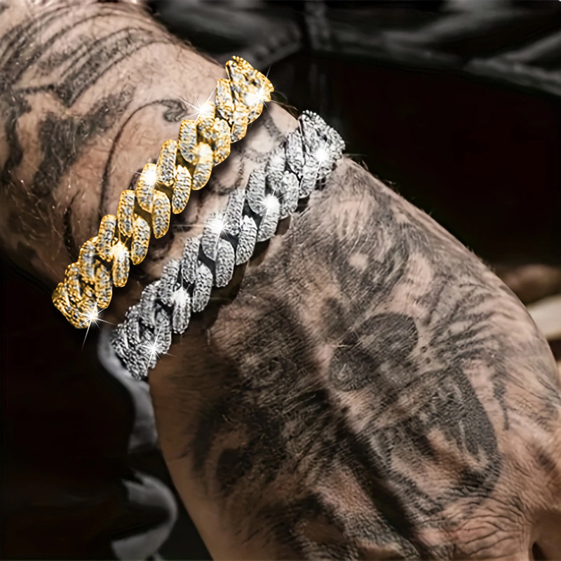 E-shop 2er-Set Mode Luxus Trendy Hip-Hop Kubanische Strass Kette Armbänder
