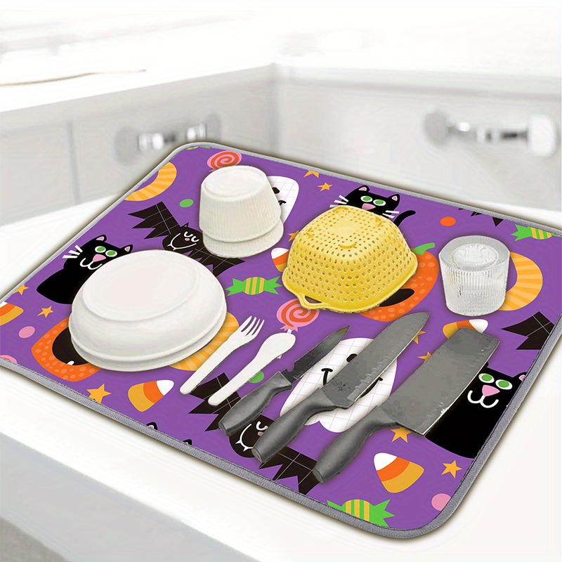 Dish Drying Mat Halloween Theme Draining Mat Pumpkin Bat - Temu