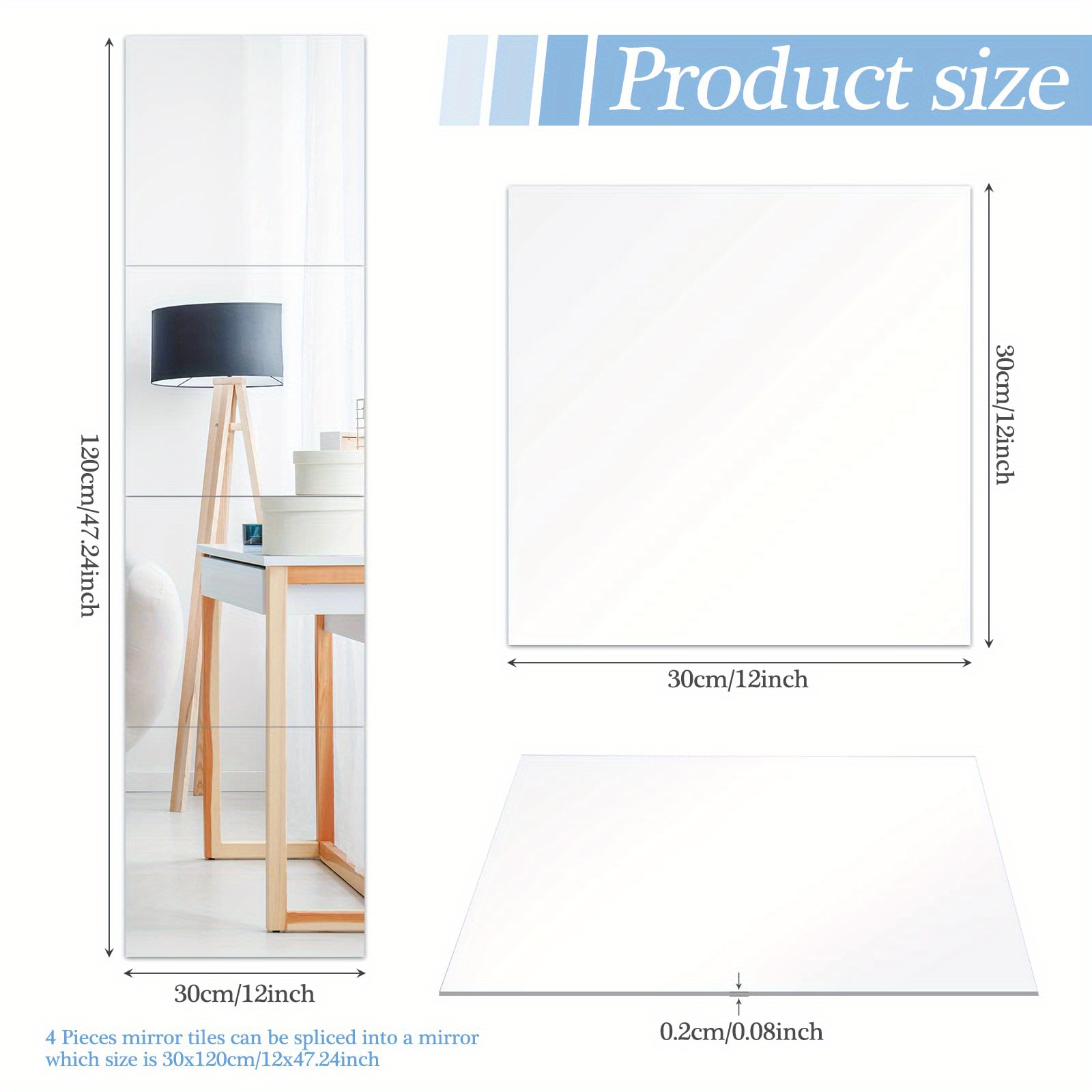 SLCARACC Full Length Wall Mirror Tiles,12x 12 x 4 Pcs Acrylic Mirror