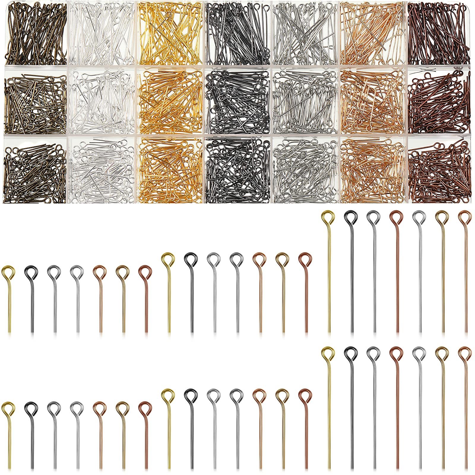 E-shop 1400 Stück Vintage Farbe, 3CM/2CM/1.6CM 3 Modelle Gemischt 9-förmige Nadel/Offene Ösen Nadel für Schmuckherstellung