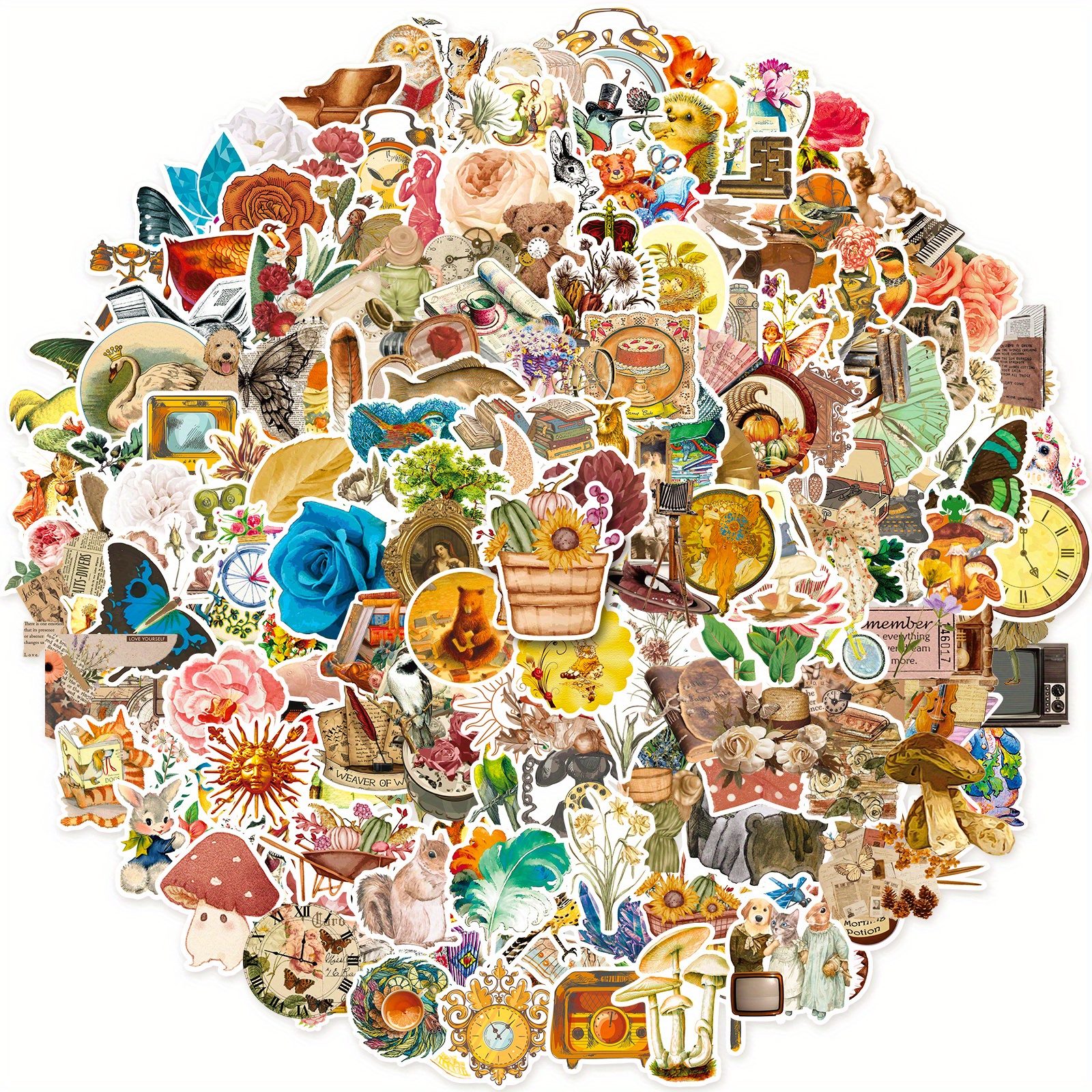 100Pcs Vintage Aesthetic Old Time Retro Stickers Scrapbook Bottle