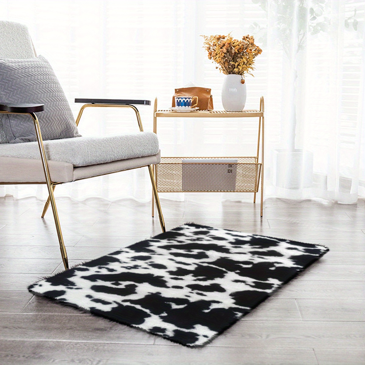 Cow Animal Print Carpet Chair Throw Rug Anti-slip Living Room Lounge Decor