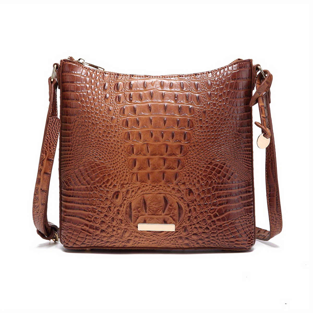 Vintage Crocodile Pattern Glossy Crossbody Bag, Leather Textured Bag Purse,  Classic Versatile Fashion Shoulder Bag - Temu