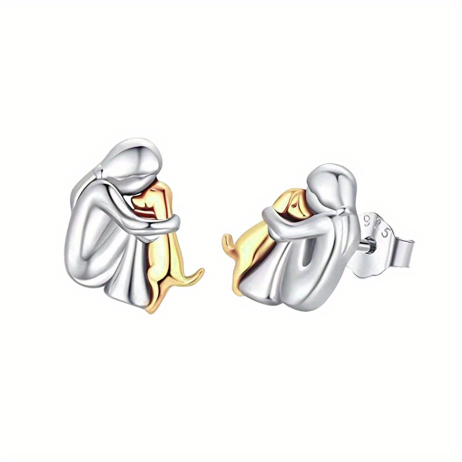925 sterling silver stud earrings golden dog silvery girls design elegant cute style creative female accessories silvery golden 12