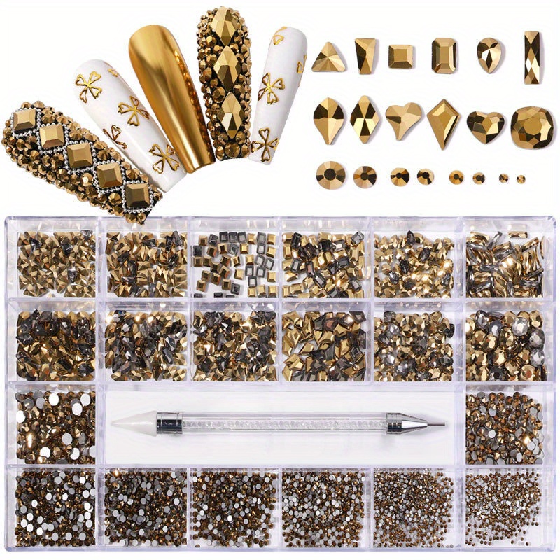 Nail Art Rhinestones Set With Round Shape And Multi Shapes - Temu