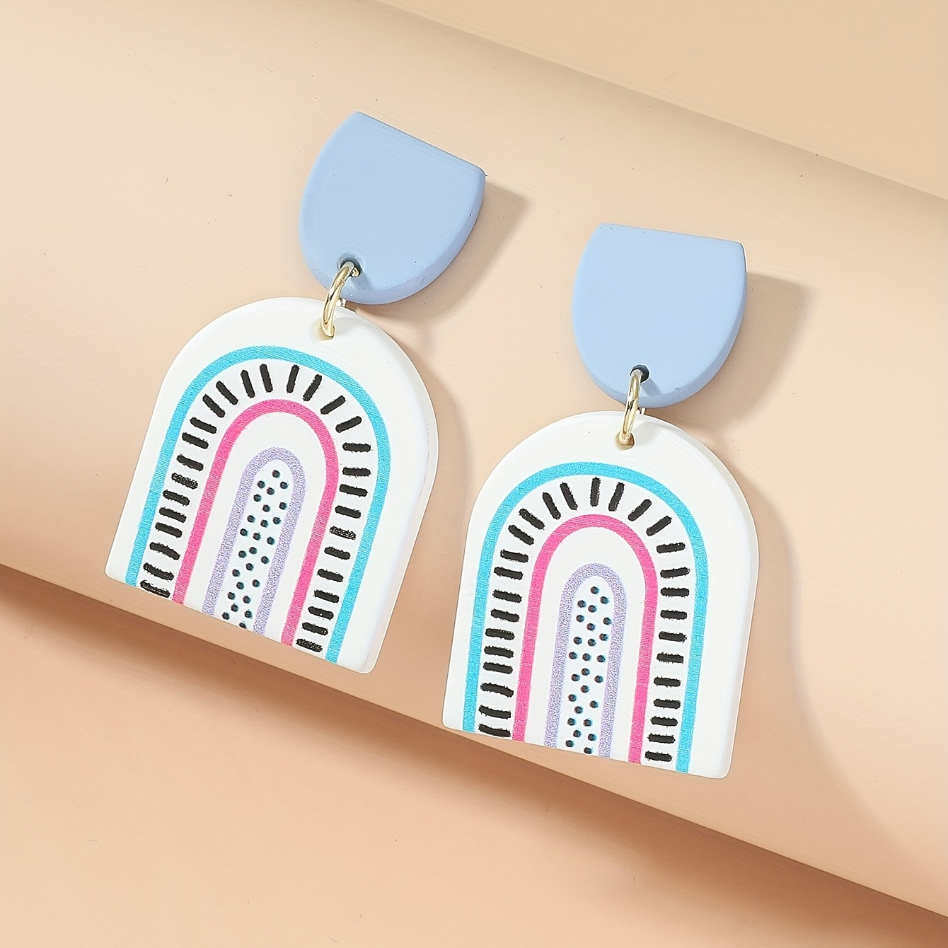 Cartoon Rainbow Pattern Dangle Earrings Simple Japanese / Korean