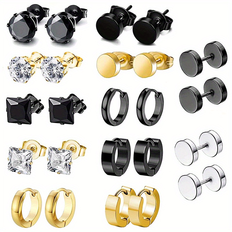 24pcs Set Men's Punk Creative Stainless Steel Earrings