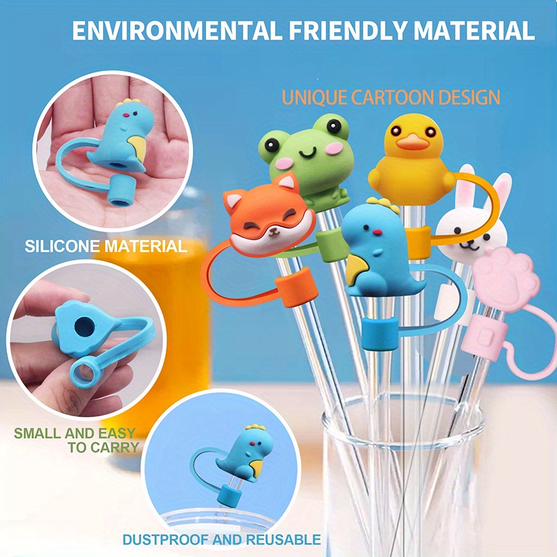 Straw Tips Cover Reusable Straw Toppers Cartoon Animals - Temu