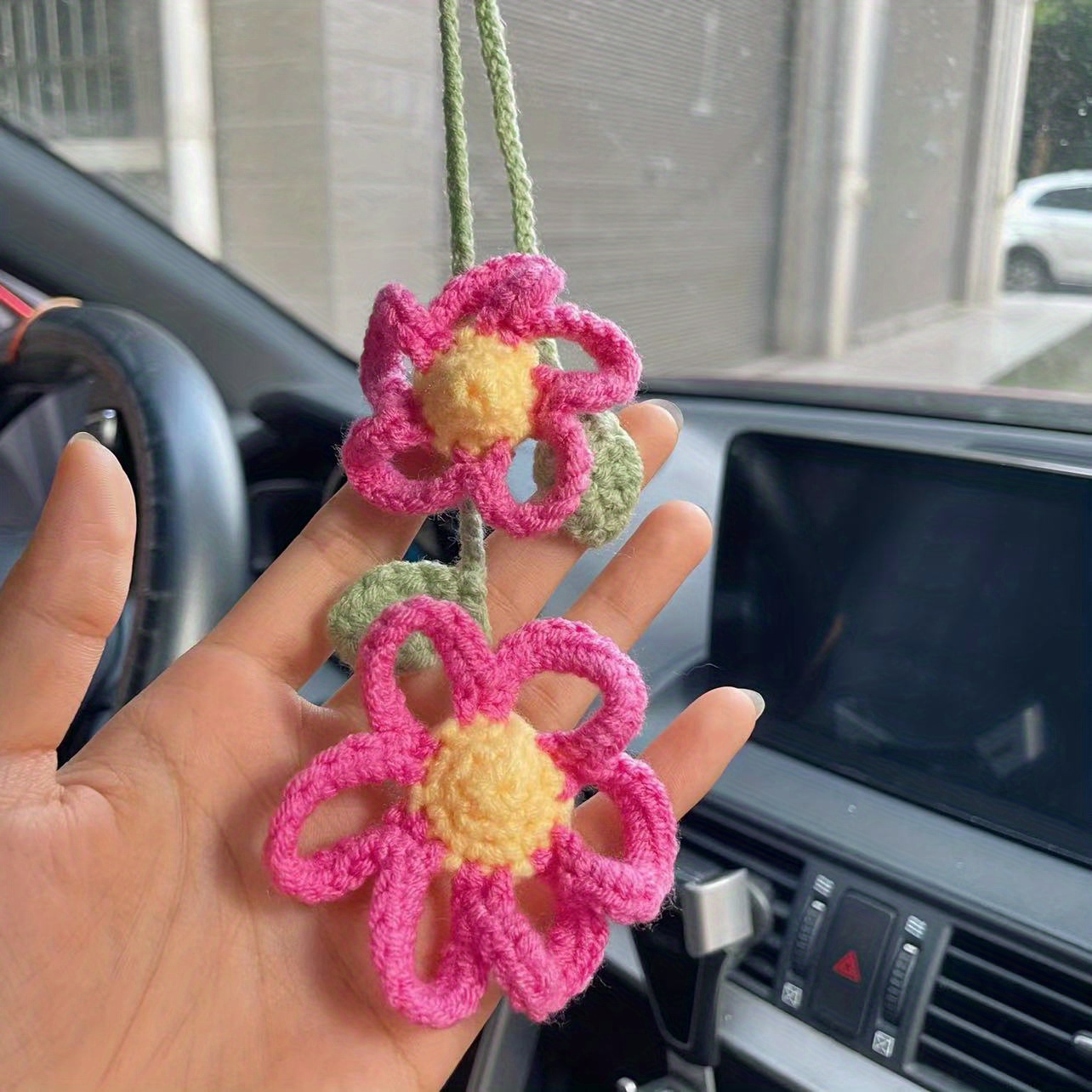 Cute Plant Crochet Rear View Mirror Accessories Sunflower - Temu
