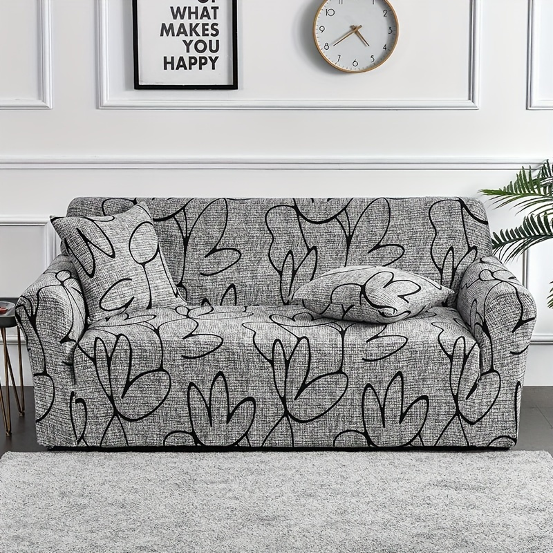 1pc Leaf Printed Elastic Sofa Slipcover, Non-slip Stretch Sofa Cover Room Sofa Protector Cover Home Decor