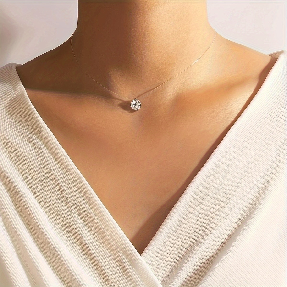 Minimalist Rhinestone Pendant Necklace Elegant Transparent - Temu United  Arab Emirates