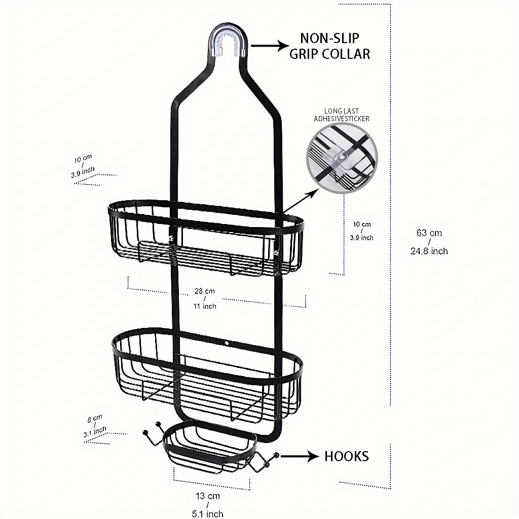 Kadolina Anti-Swing Bathroom Hanging Shower Caddy, Over Head Shower Caddy  Organizer Basket with Hooks for Towels, Razor and Sponge, White [Patented]