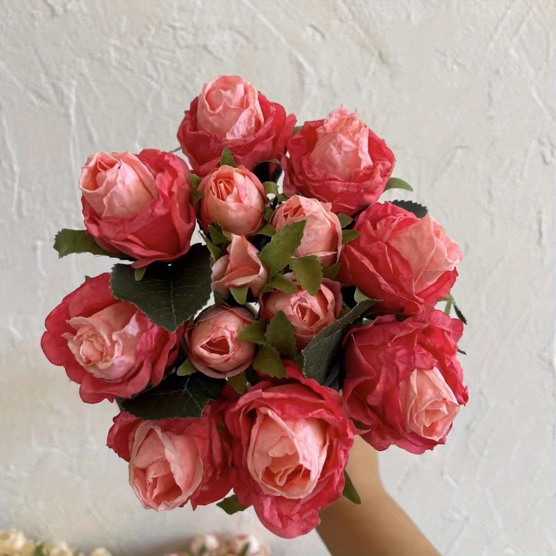 13pcs Artificial Burnt Edge Roses, Plastic Dried Flower Bunch, Home & Hotel Decor, Wedding & Engagement, Christmas, Halloween, Valentine's, Mother's Day, Graduation - No Electricity Or Battery Needed