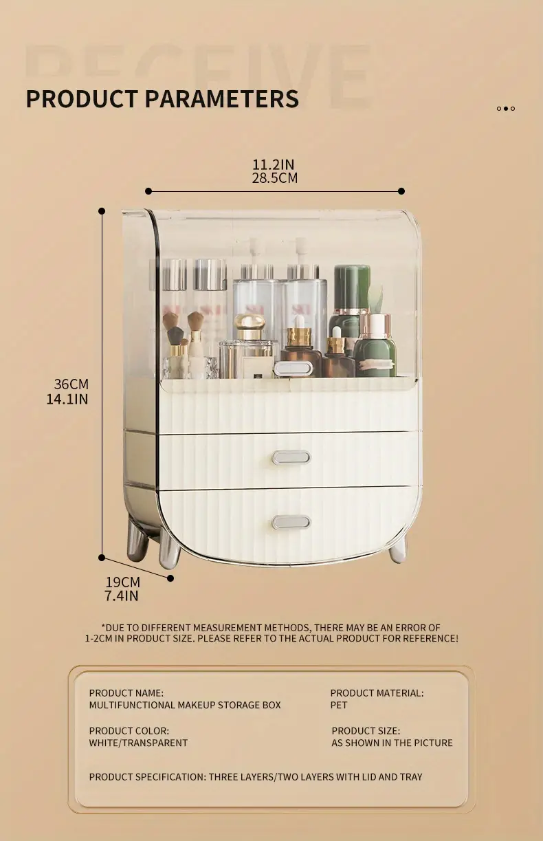 1pc cosmetic storage cabinet transparent toiletry finishing box with drawers dust proof desktop sundries storage box vanity lipstick box skin care products rack home organization details 13