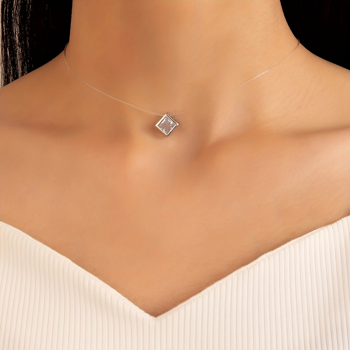 Minimalist Rhinestone Pendant Necklace Elegant Transparent - Temu