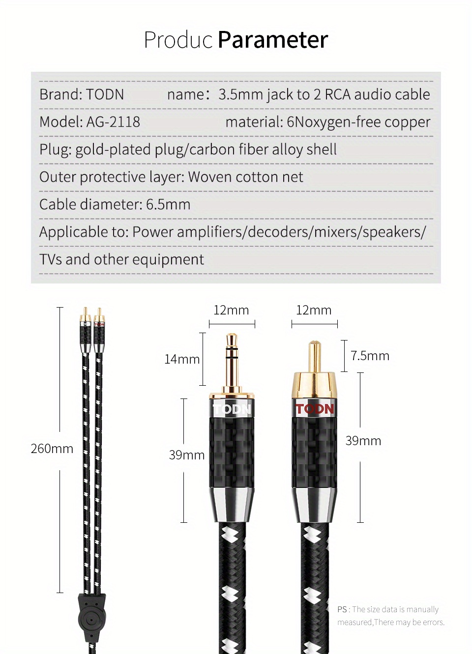 ANNNWZZD Cable RCA a Jack 3,5, 2 RCA a Jack 3,5 mm, Macho Macho