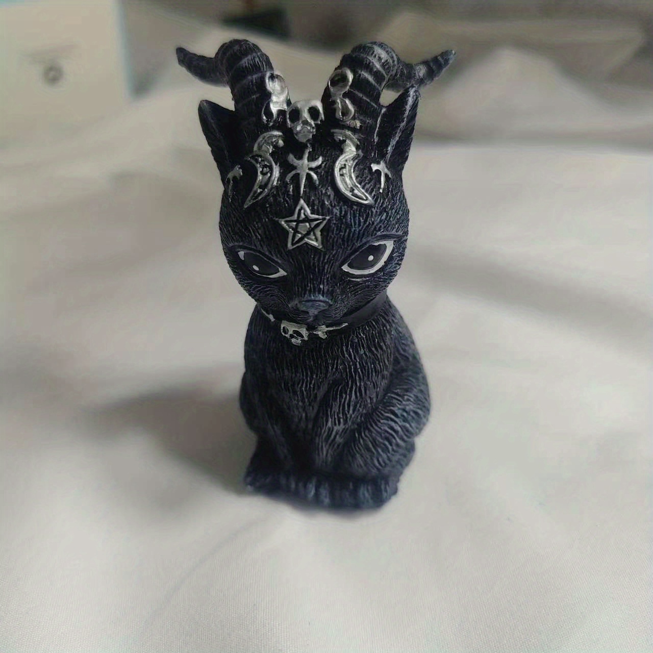 Large Pawzuph Horned Occult Cat Figurine