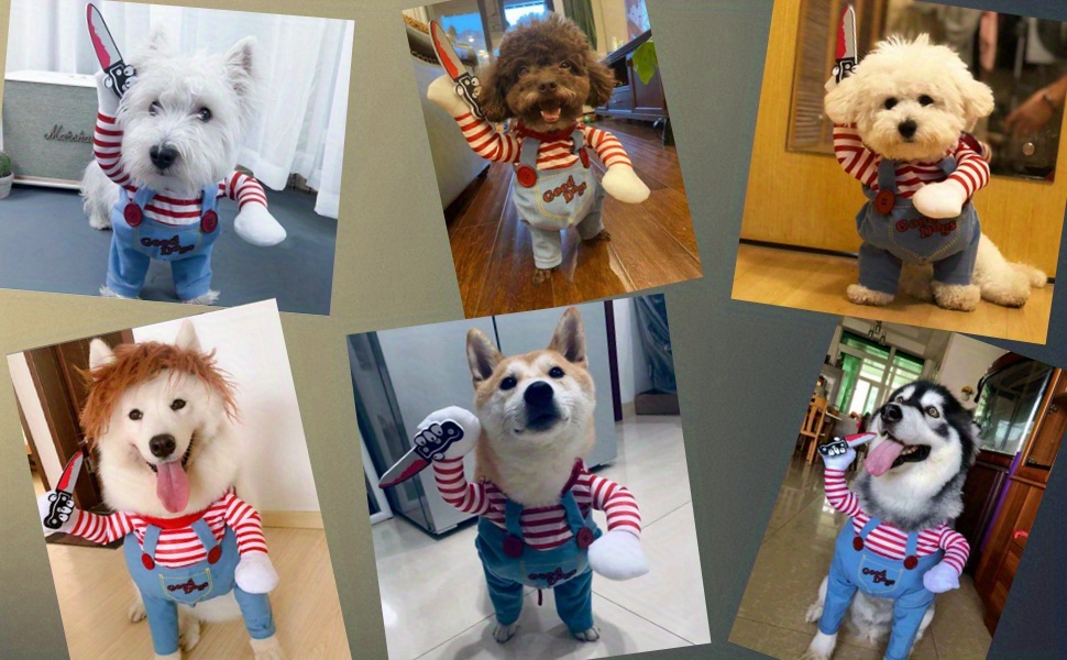 Halloween Deadly Doll Design Pet Dog Costume Halloween Clothes Wig And  Knife Novelty Funny Scary Props Outfit Apparel Accessories - Temu