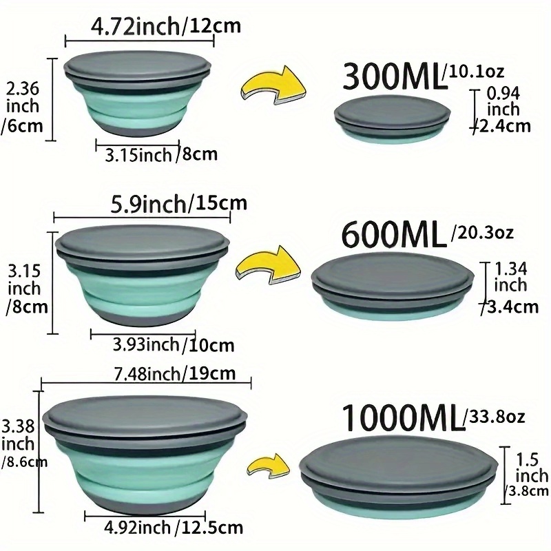 3pcs set camping bowls with lids foldable silicone collapsible bowl lunch box salad bowl expandable food storage container bento box high quality food container for travel   details 1