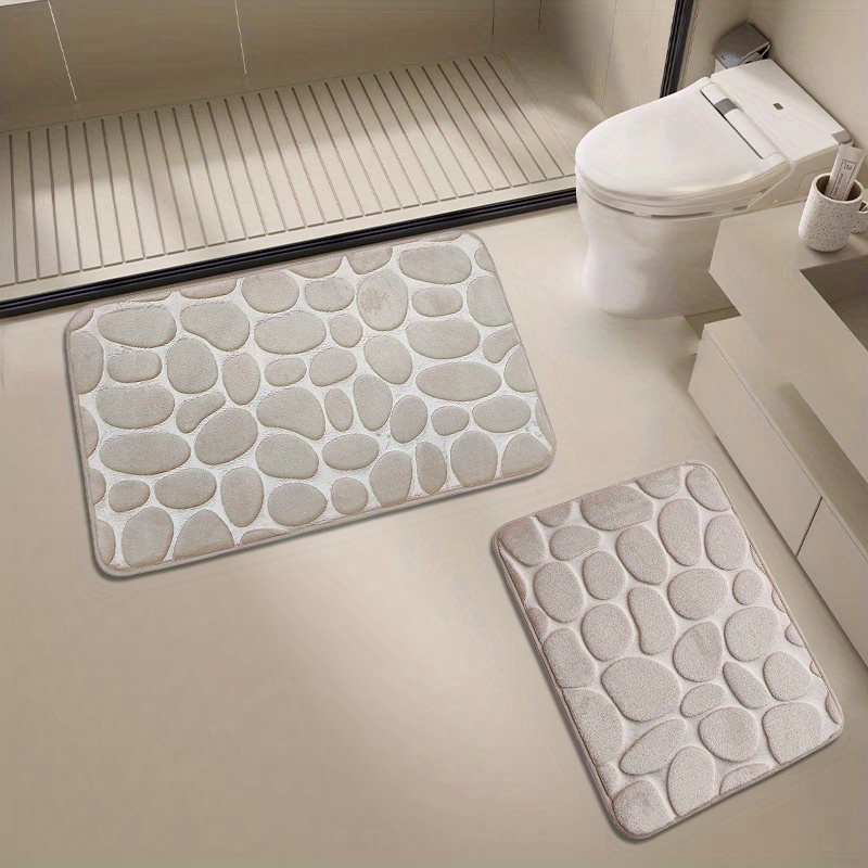 2PC Cobblestone Texture Bathroom Carpet Set