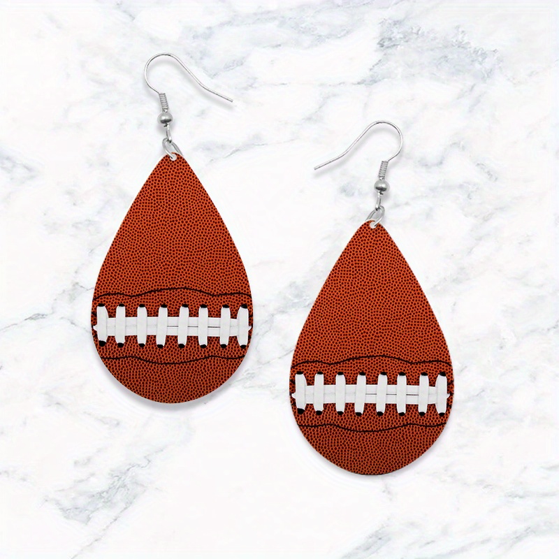 Girl's Football Earrings Water Droplets Hollowed out Wooden - Temu